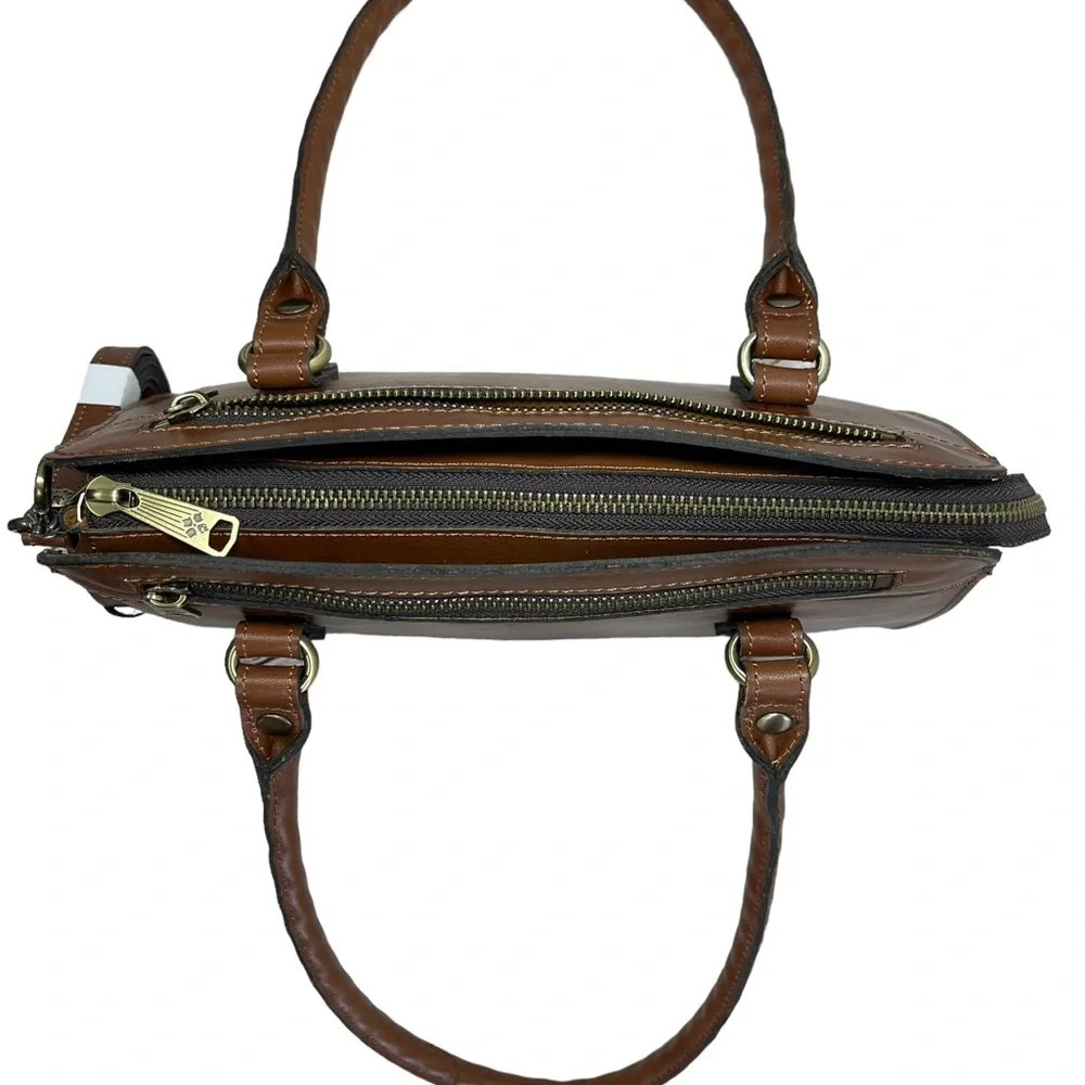 Patricia Nash Signature Map Calvi Square Leather Satchel Shoulder Bag Saddlebag - Picture 7 of 15
